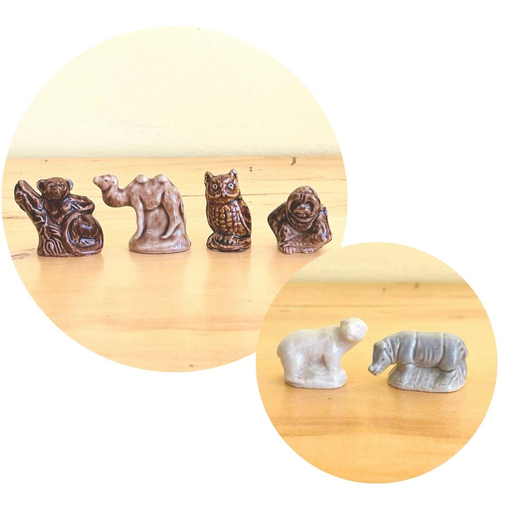 Vtg Wade Whimsies Porcelain Animal Figurines Lot Owl Camel Bear Rhino Monkey Log